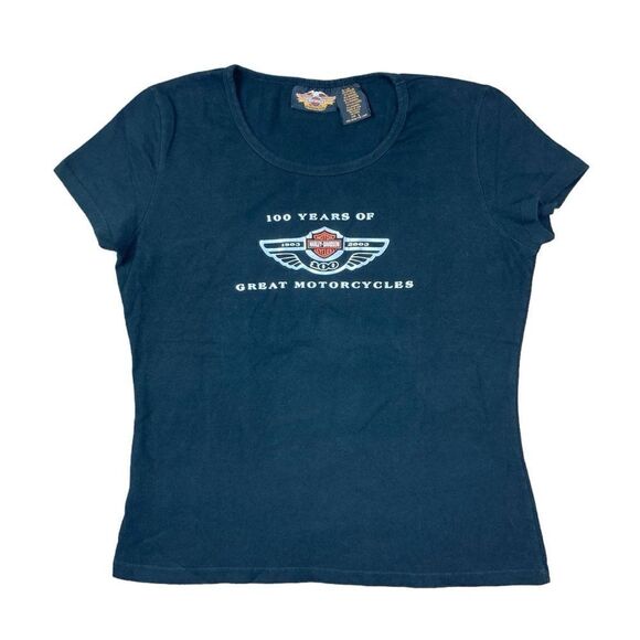 Y2k Harley Davidson black 100 years baby tee - Picture 1 of 3
